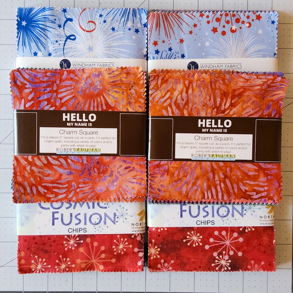 Cotton Quilting Craft Fabric Charm Pack Bundle Fireworks Batiks Kaufman Windham